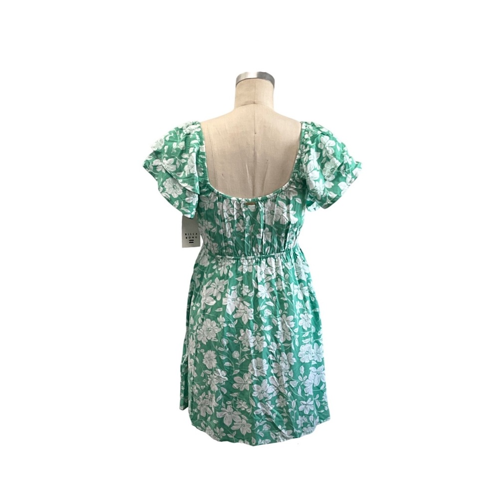 Billabong Enchant Me Floral Mini Dress Green Sweetheart Flutter Sleeve M NWT - Picture 8 of 14